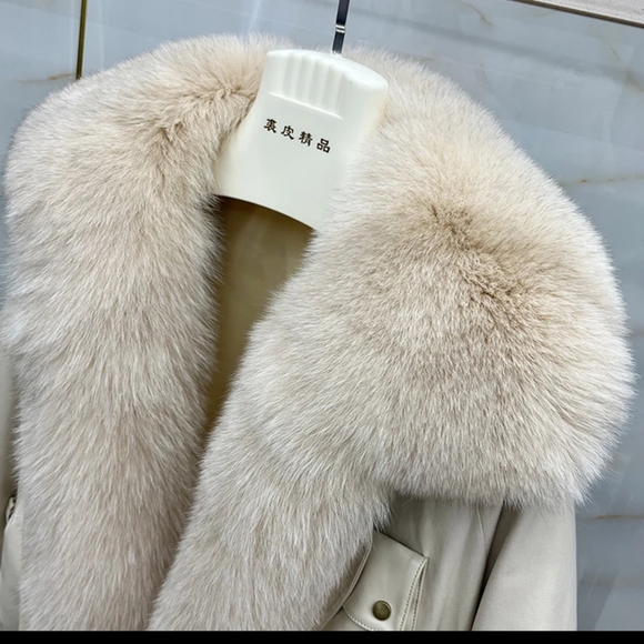 Women Parka Fashion Coat Thick Natrual Real Rabbit Fur Liner With Real Fox Fur - Picture 3 of 8